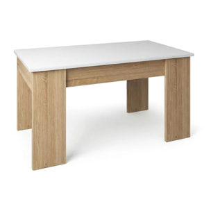 Mesa de centro elevable con almacenaje en roble canadian y blanco artik 90x43-53 cm Norak Roble Canadian - Blanco Artik (Blanco Mate)