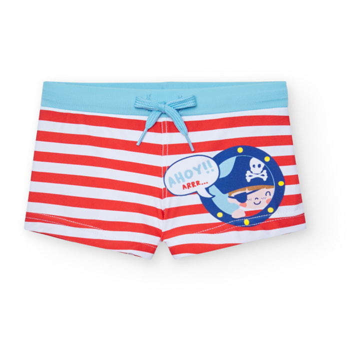 Bañador listado niño estampado de rayas, rojo