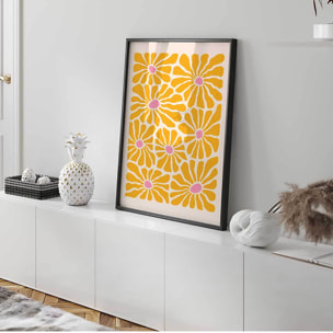 Affiche encadrée fleurs jaunes graphiques Affiche + cadre en métal - Noir