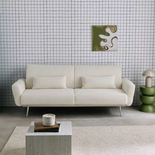 Canapé convertible design en velours côtelé blanc - Oskar - 3 places scandinave droit avec pieds métal chromé