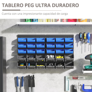 Organizador de Herramientas de Pared de 33 Piezas 63x18x37,5 cm Estantería de Pared para Herramientas con 30 Cajas Desmontable y 2 Paneles Azul y Gris