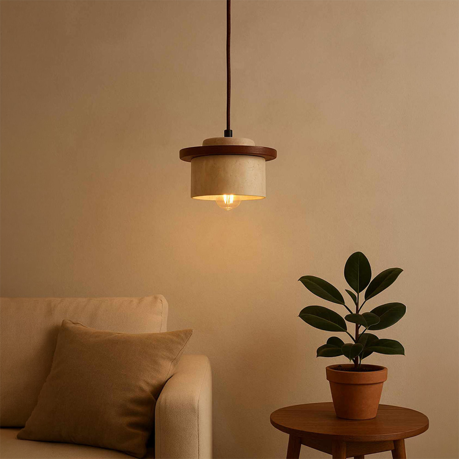 Suspension design en travertin et bois effet noyer TIVOLI