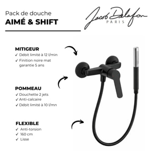 Mitigeur douche Aimé + douchette stick Shift Ellipse + flexible 1,6m noir et chromé
