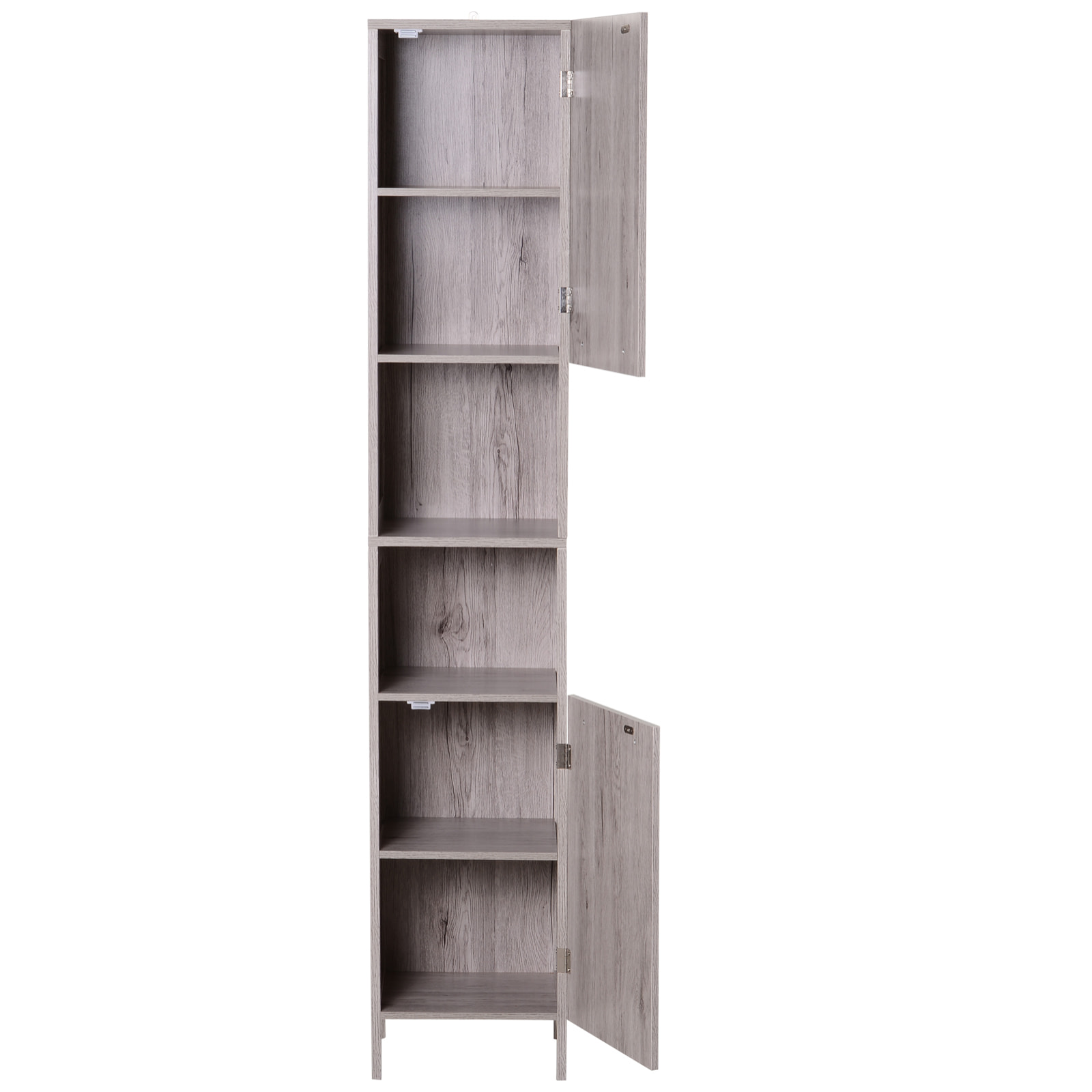 Meuble colonne rangement salle de bain dim. 30L x 32l x 172H cm 2 placards avec étagère + 2 niches MDF imitation bois gris