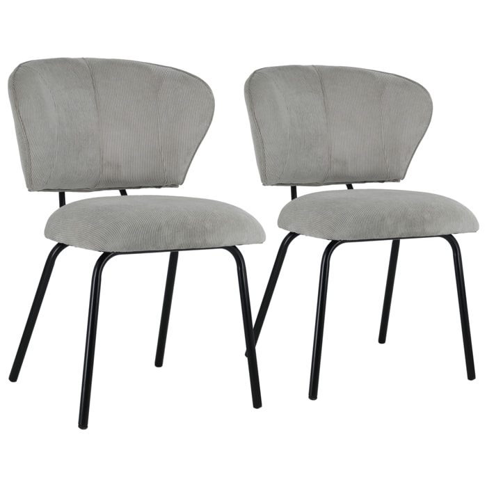 Lot de 2 chaises en velours côtelé gris clair NILSA