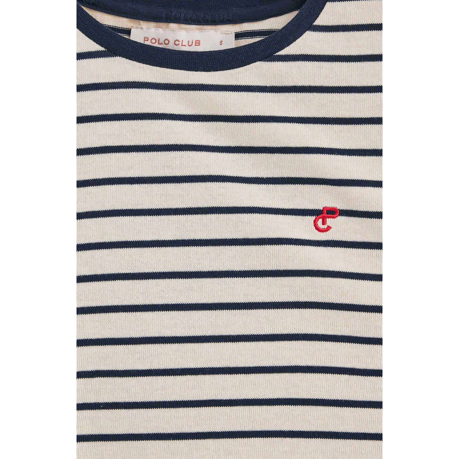 Camiseta de rayas azul marino y beige con monograma bordado