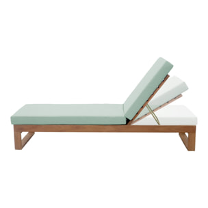 Bain de soleil en bois d'eucalyptus PAMPLONA. multi positions. toile en polyester vert de gris. 204 x 63 x 11.5 cm