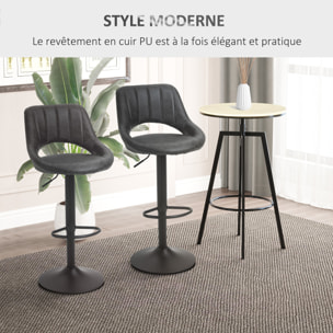 Lot de 2 tabourets de bar design contemporain réglable pivotant - repose-pied - métal PU noir