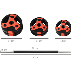 Juego de Barra de Pesas 20 kg Set de Pesas Ajustables con 6 Discos 1,25 kg 2,5 kg 5 kg y 1 Barra Juego de Mancuernas para Entrenamiento Culturismo en Gimnasio Casa Ø27x140 cm Negro y Rojo