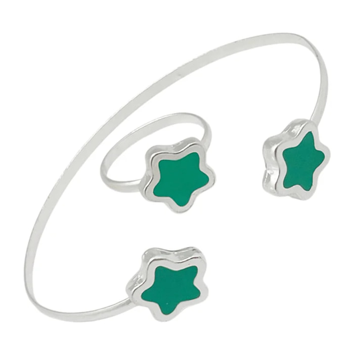 Conjunto Colors Flor Pulsera y anillo plata 10µ Verde