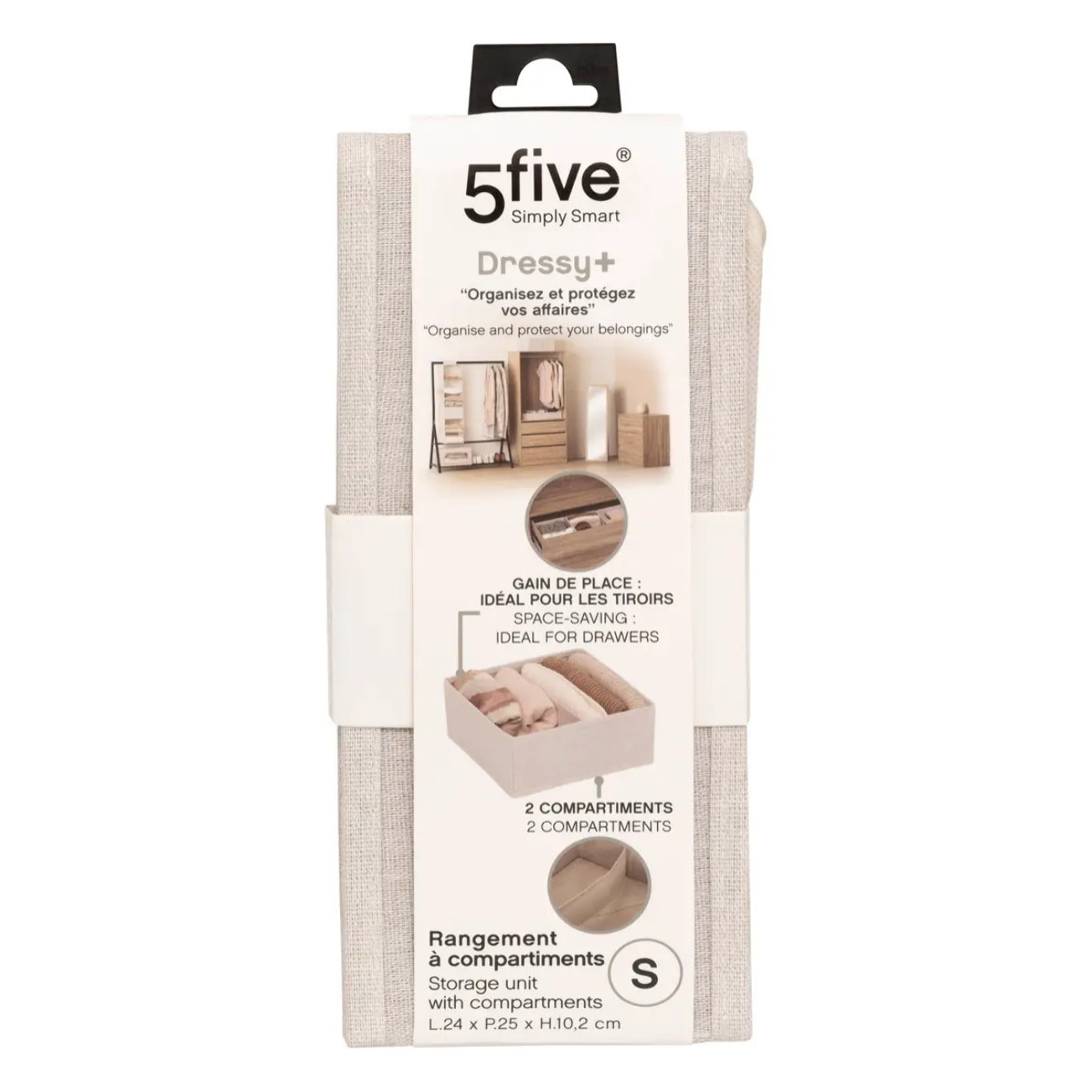 Rangement tiroir "Groomy" 2 compartiments beige 24x10,2cm