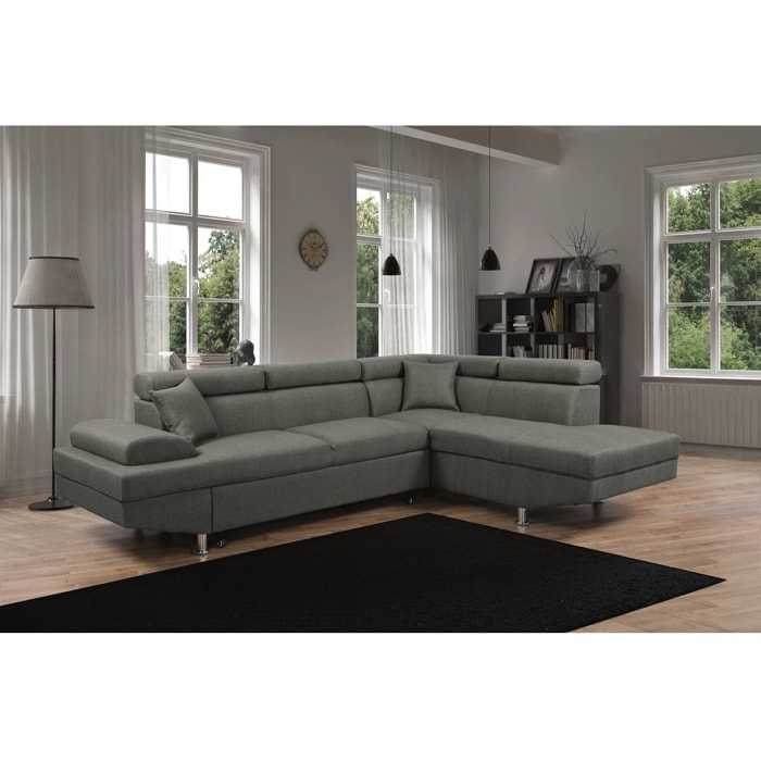 Canapé d'angle "Sophia luxe" - 265 x 190.5 x 80/91 cm - Gris - Angle droit