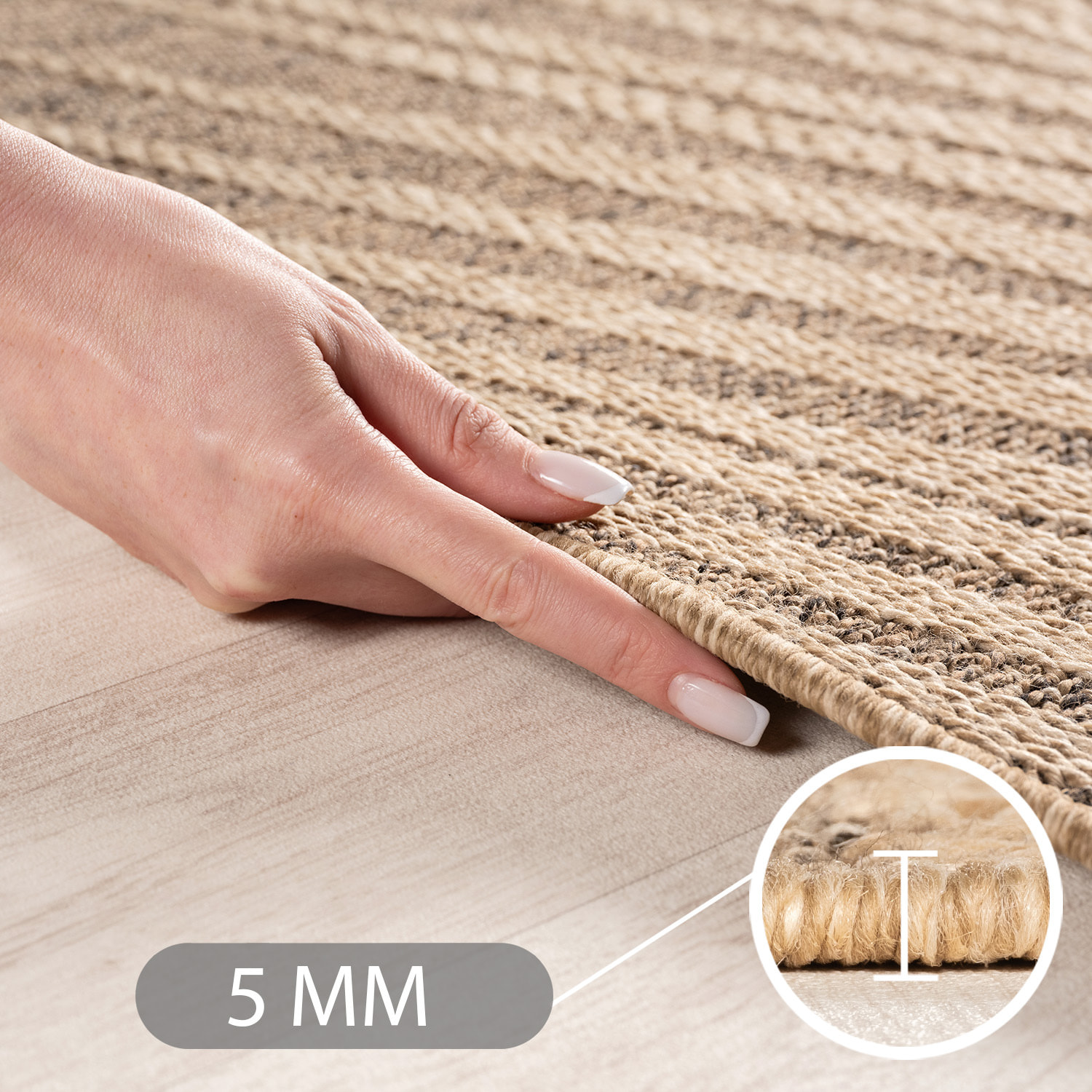 TIMBER - Tapis rond intérieur/extérieur beige effet jute à motif feuille