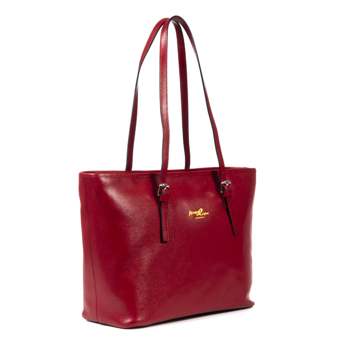 FIRENZE ARTEGIANI Casapulla Borsa Tote da Donna. Vera Pelle Saffiano Made in Italy 38x17x29 Cm. colore rosso