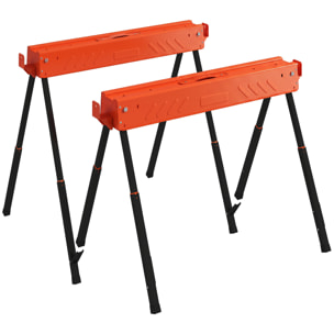 Lot de 2 tréteaux pliables portables télescopiques 71-85cm - 500Kg max. - métal noir orange