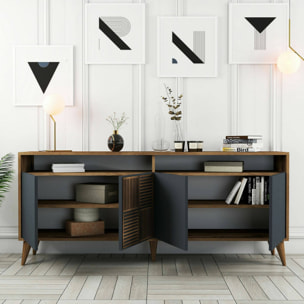 Consolle Jole, Credenza da soggiorno, Armadio basso per TV, Base parete attrezzata, 180x35 h79 cm, Noce e Antracite