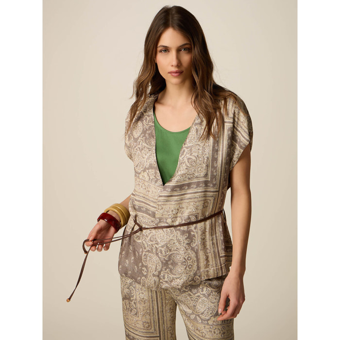 Oltre - Blusa in raso fantasia - Beige