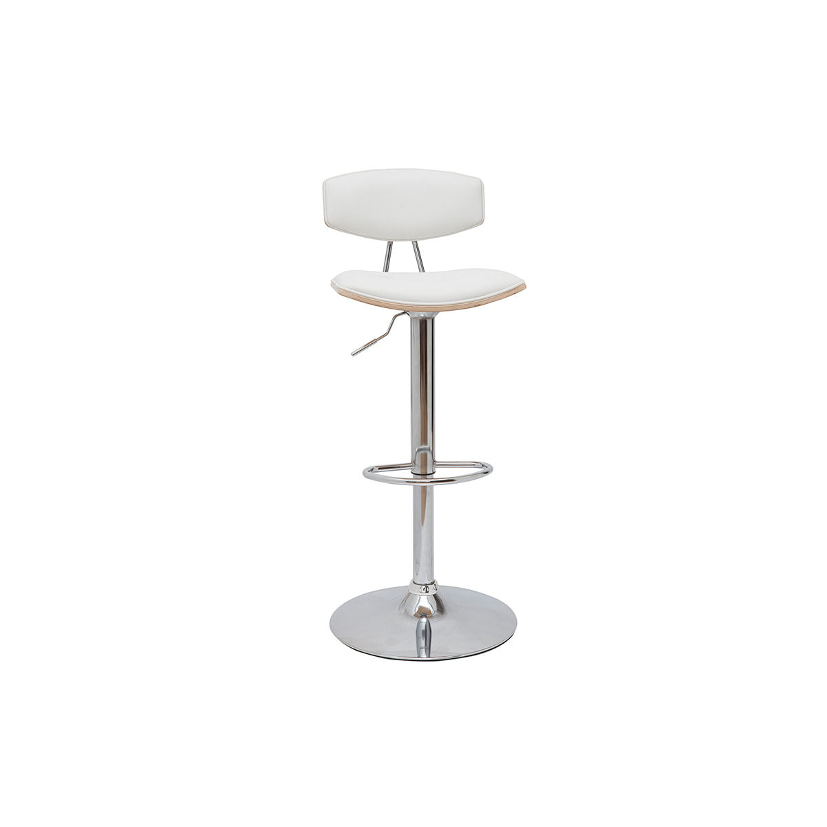 Tabouret de bar design réglable blanc et bois clair VASCO