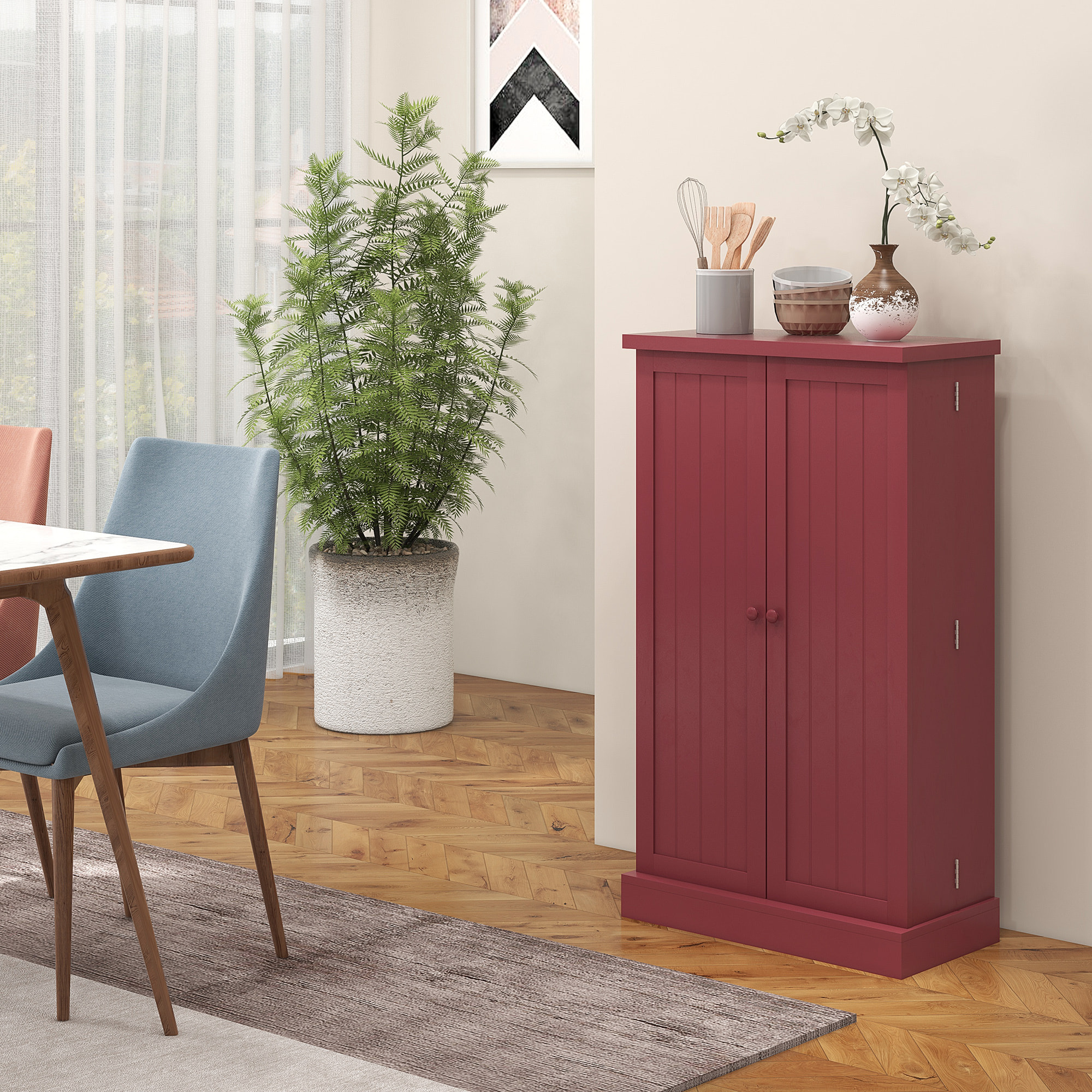 Armoire de cuisine 2 portes total 14 étagères - dim. 60L x 30l x 104H cm - MDF bordeaux