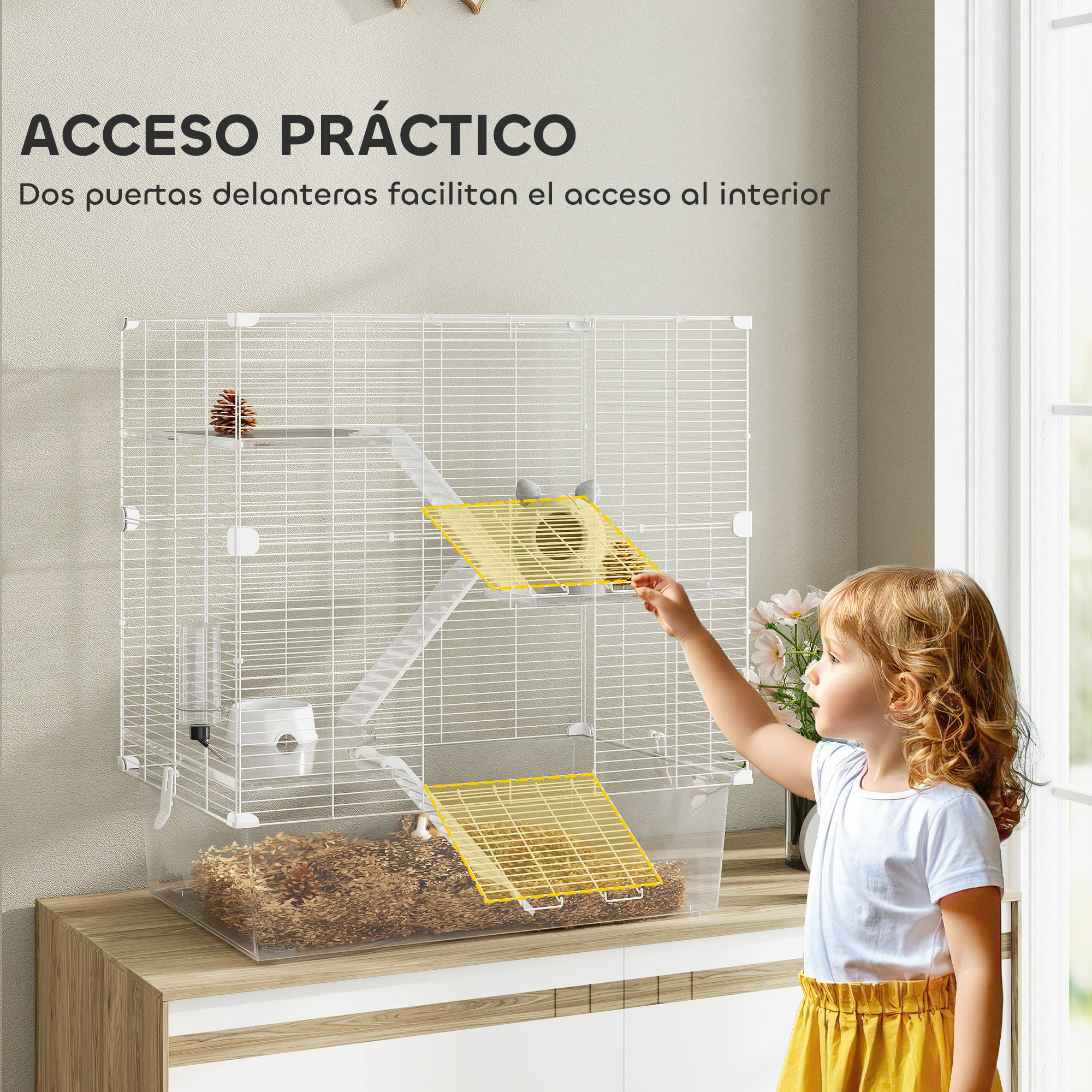 Jaula para Hurones de 4 Niveles con Bandeja Inferior Jaula para Roedores con Rampas Comedero y Bebedero Recinto para Chinchillas 73x47x80 cm Blanco