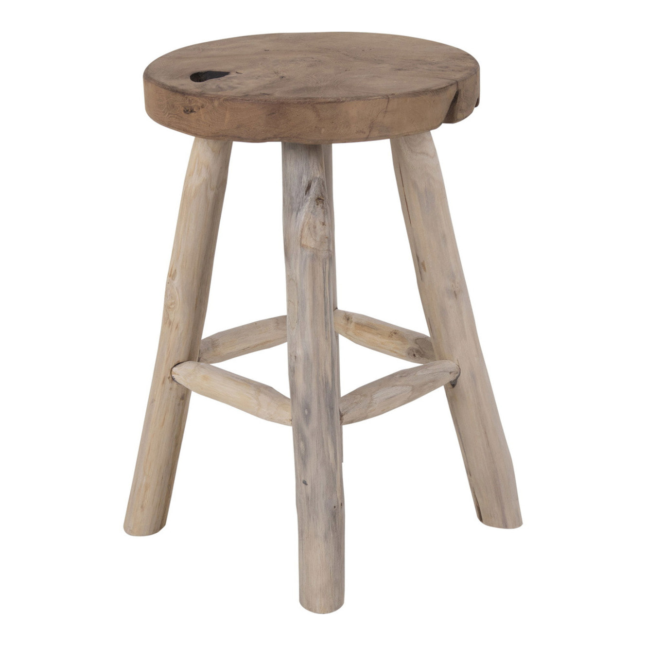 Sgabello Badia in teak naturale a 4 gambe, ø30 x 45 cm
