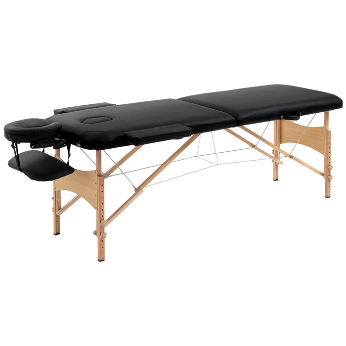 Table de massage pliante lit table de beauté 2 zones portable sac de tranport inclus hauteur réglable dim. 185L x 60l x 61-88H cm bois massif revêtement synthétique noir
