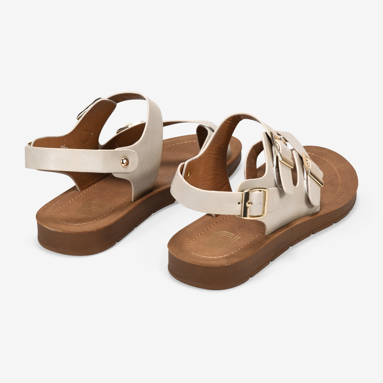 Sandalias de dedo beige con hebillas