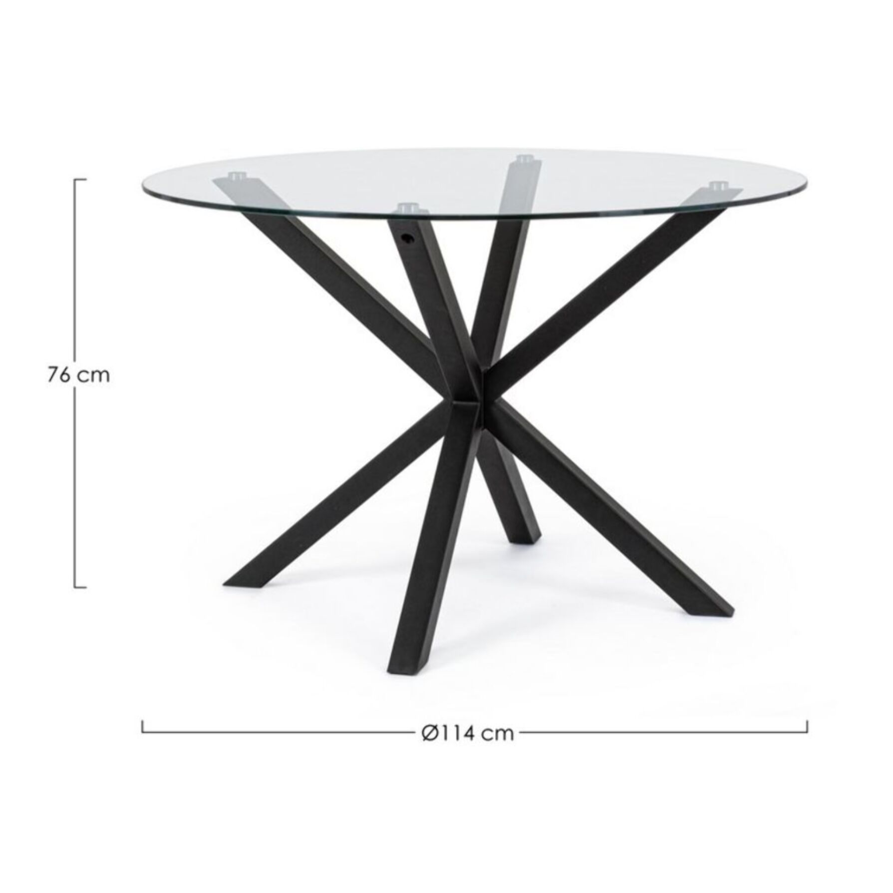 Tavolo rotondo MAY in vetro, gamba incrociata acciaio nero d114 cm