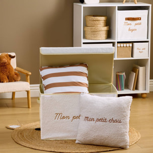 Coussin reversible bouclette/rayures Jaiko 40x40cm blanc et orange