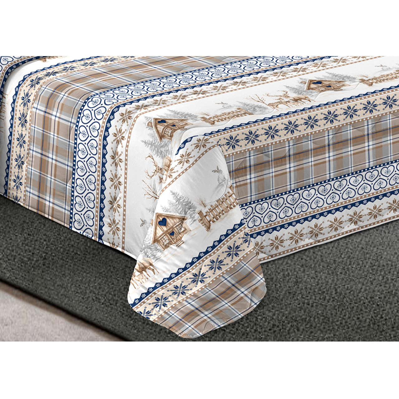Trapunta Invernale 300gr Made in Italy Piumone Clado Linea Scaldanotti Disegno Tirolese Valgardena Blu