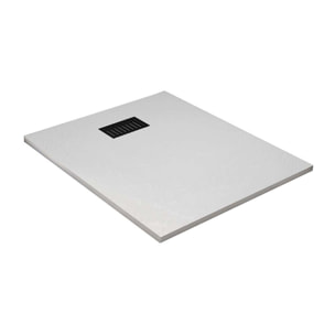 Receveur de douche Blanc Effet Pierre 80x100 cm et Grille décor Linéaire Noire Mate