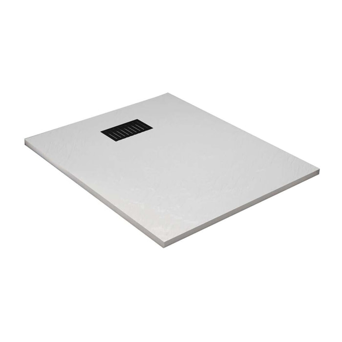 Receveur de douche Blanc Effet Pierre 80x100 cm et Grille décor Linéaire Noire Mate