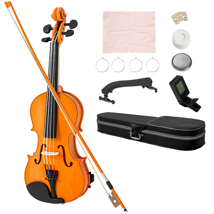 Violín 4/4 de Tamaño Completo de Madera, Set de Violín para Principiantes, Adultos y Niños, con Estuche Ligero, Arco, Colofonia, Afinadores, Cuerdas y Soporte para Hombro, Marrón