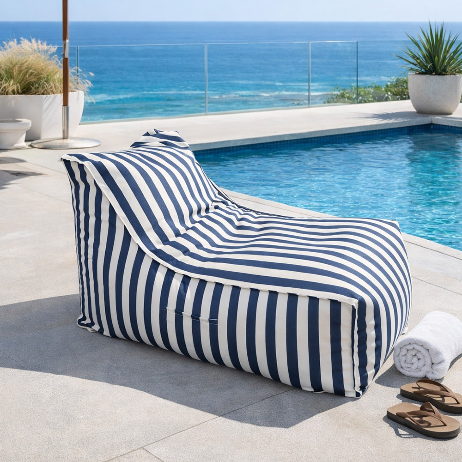 BOLOGNE Ensemble de poufs d’extérieur rayés bleu déperlant et