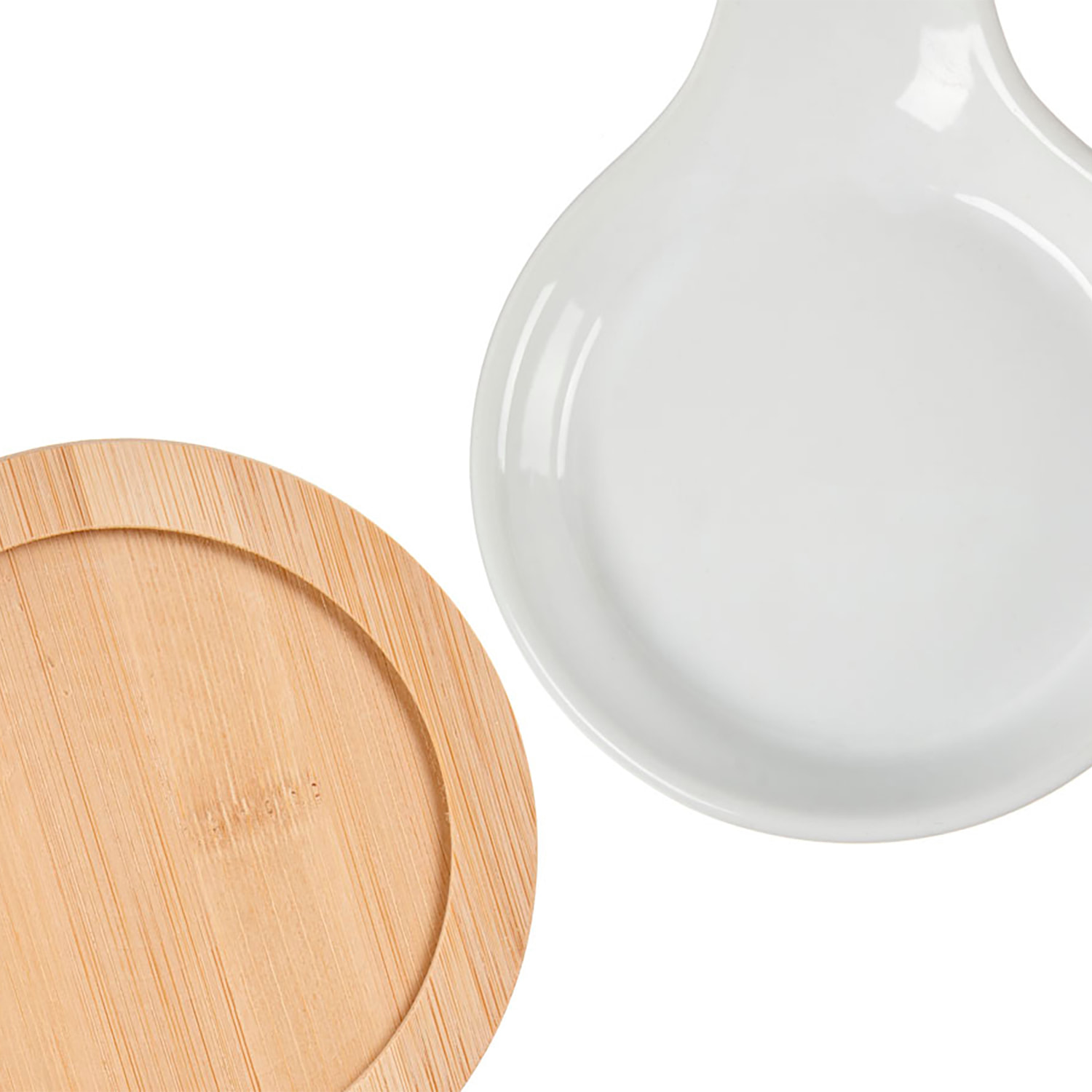 PORTA CUCCHIAIO IN CERAMICA CON BASE IN BAMBU