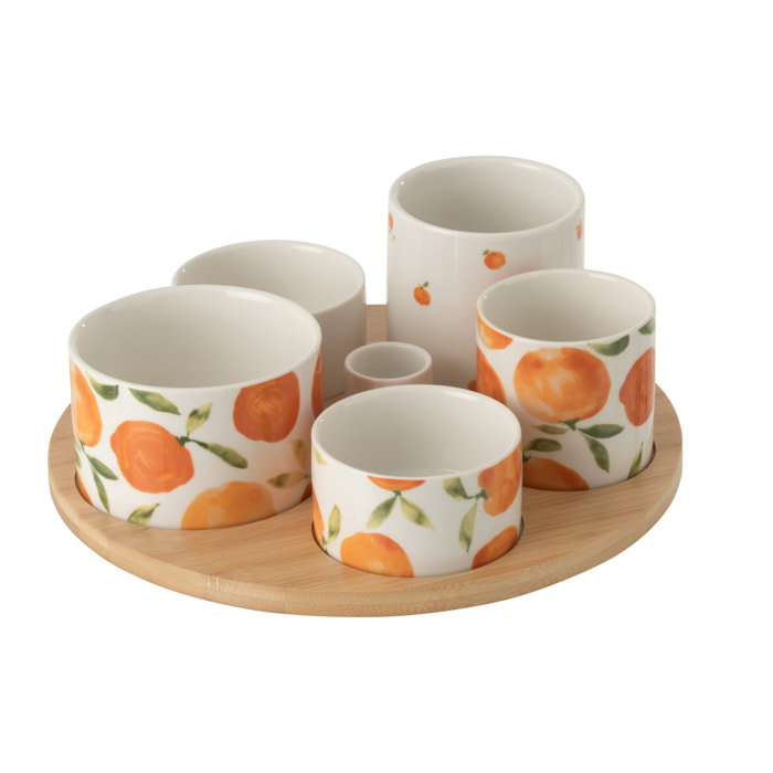 J-Line Plateau apéro Orange - céramique - blanc/orange - large
