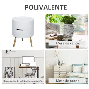 Mesa Auxiliar de Salón Moderna Mesita de Noche con Tapa Extraíble 2 Espacios de Almacenamiento y Patas de Madera para Dormitorio Sofá Esquina Ø38x48,3 cm
