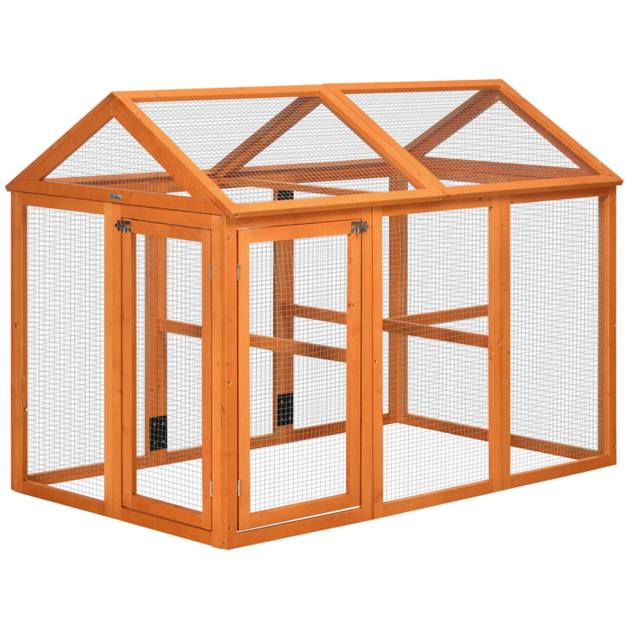 Gallinero para Exterior 140x88,5x106 cm Gallinero para 1-3 Gallinas con 3 Perchas Marco de Madera y 2 Puertas con Cierre para Patio Madera Natural