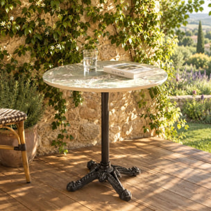 ICARE - Ensemble n°1: table bistrot D70cm pliable en céramique marbré vert