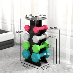 Juego de Mancuernas de 8 Piezas 20 kg, Mancuernas Hexagonales 2x1kg, 2x2kg, 2x3kg, 2x4kg, con Soporte de Almacenamiento y Mango Recto para Entrenamiento de Fuerza en Casa Gimnasio, Multicolor