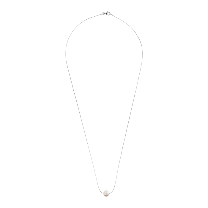 PERLAVIVA - Collana Lunga in Argento 925 placcato Oro Bianco 18Kt con Perla Bianca d'Acqua Dolce Ø11mm