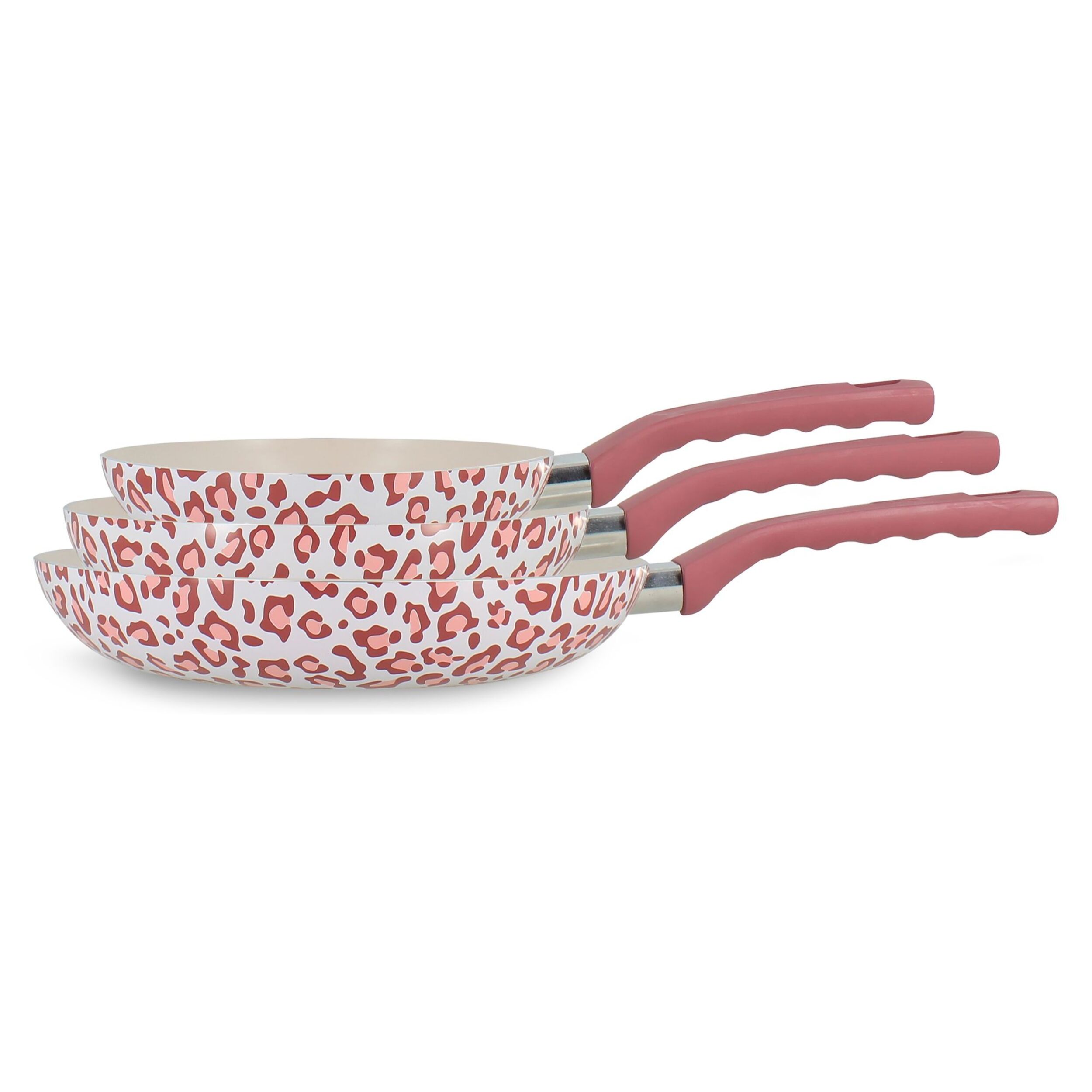 Lot de 3 poêles en aluminium recyclé motif léopard rose LEOPARD