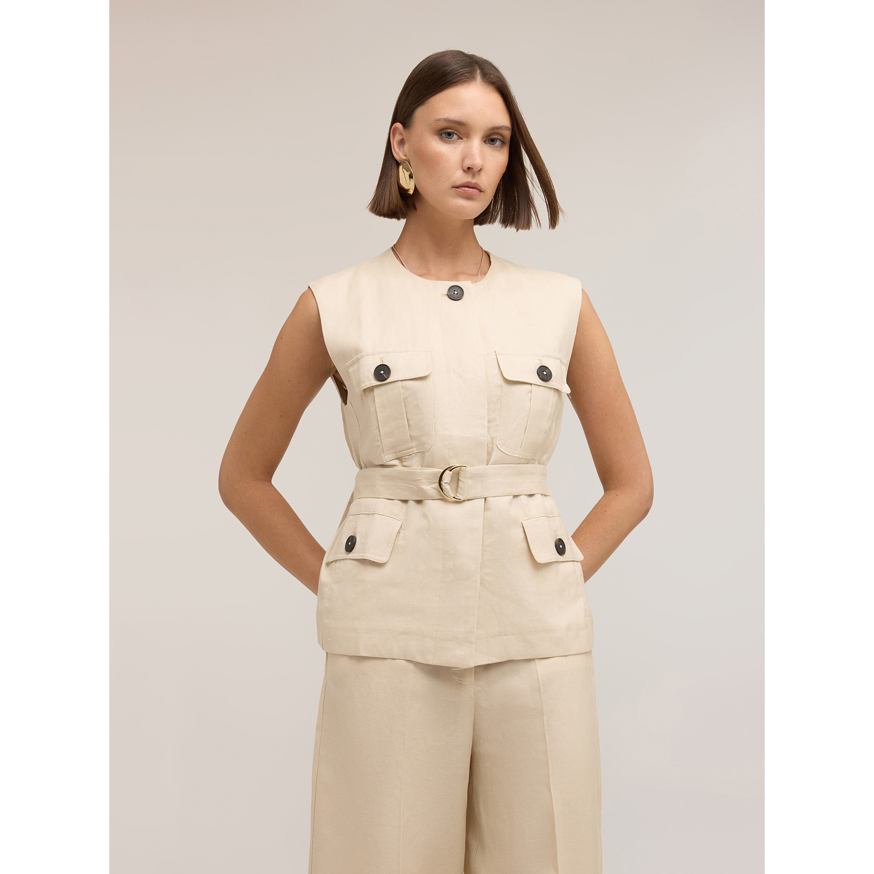 Motivi - Chaleco sahariana mezcla lino lyocell - Beige