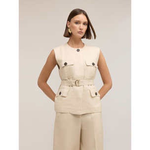 Motivi - Chaleco sahariana mezcla lino lyocell - Beige
