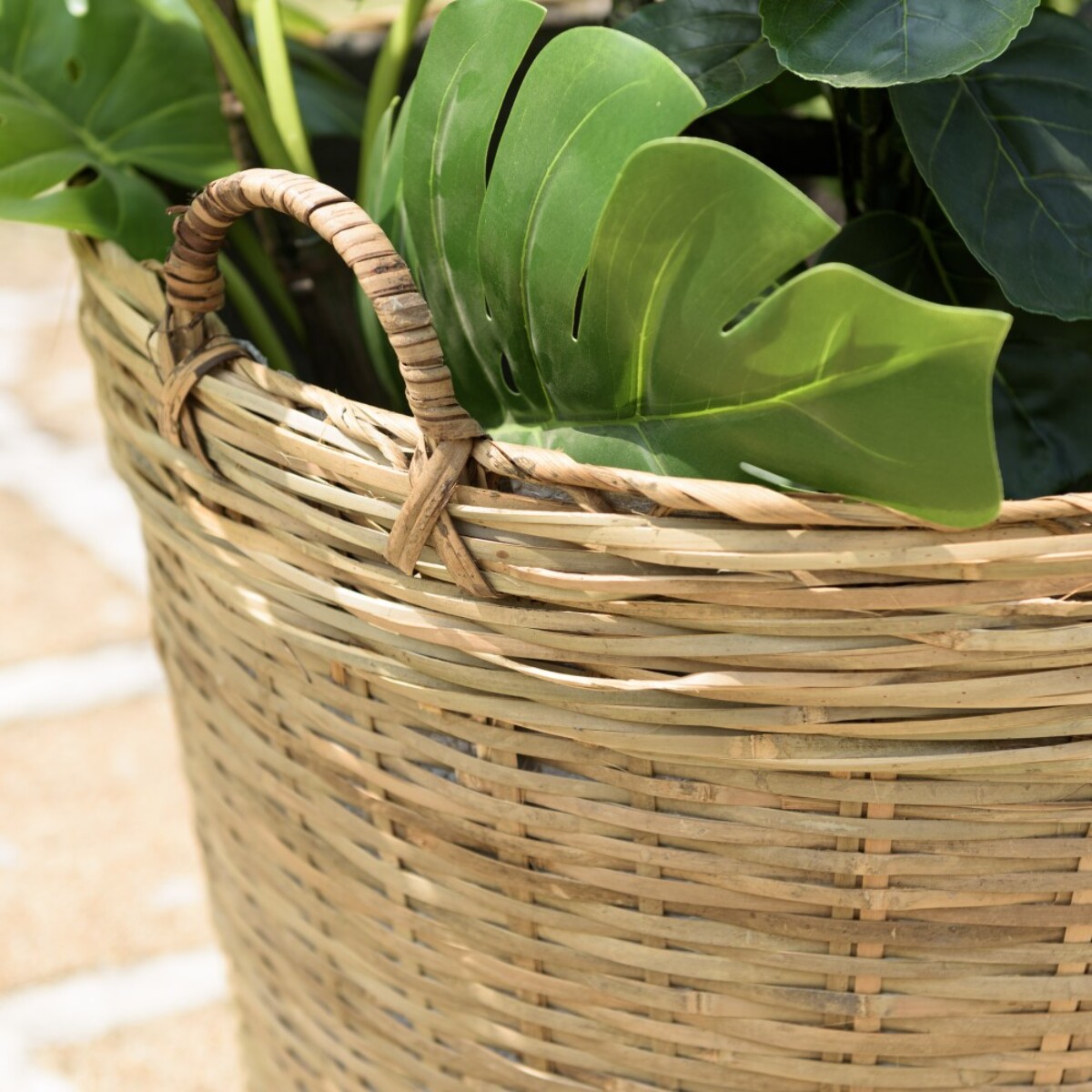 HECTOR - Pot de fleur rond 60x60cm en bambou naturel avec anses