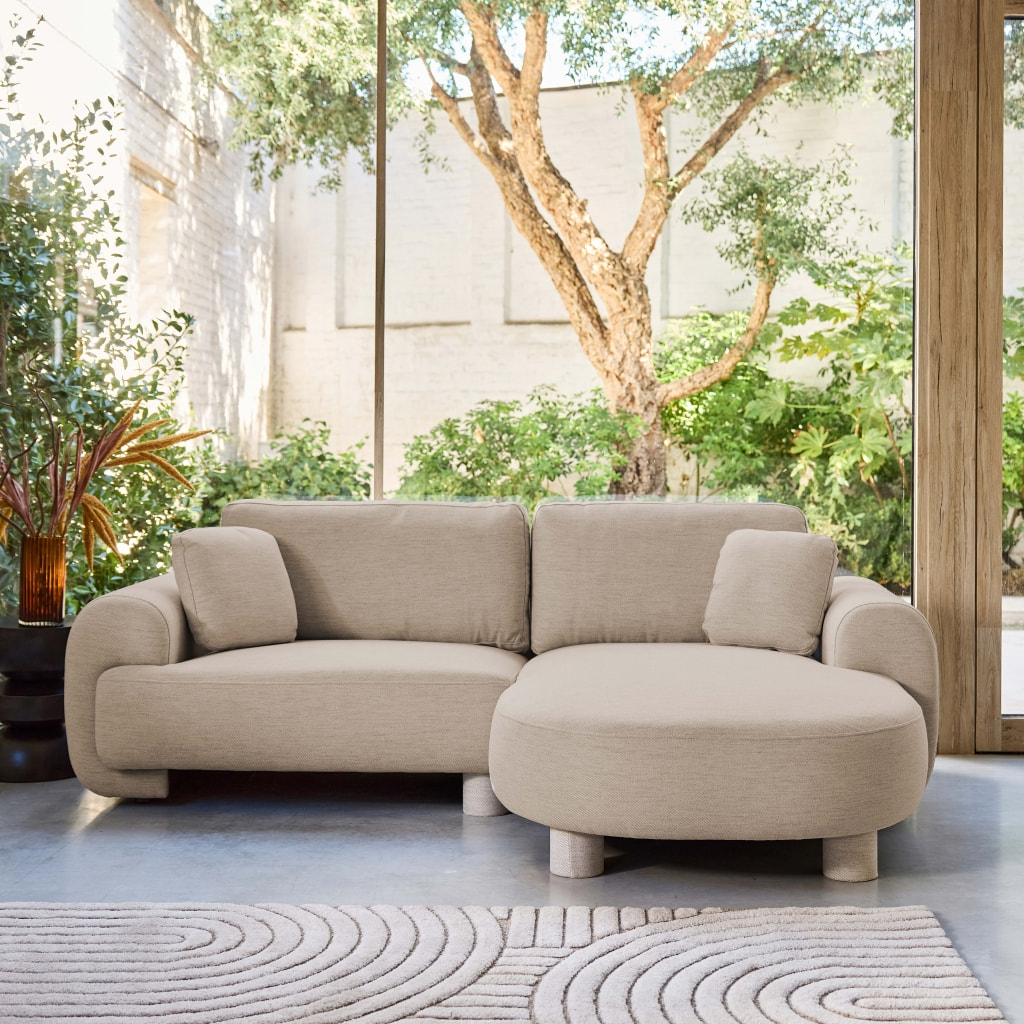 Canapé d'angle droit 3 places tissu, pieds ronds ZENIO