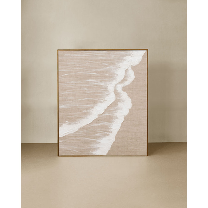 Tableau beige et blanc décoratif sur lin avec cadre en bois peint à la main à la peinture à l'huile en différentes tailles