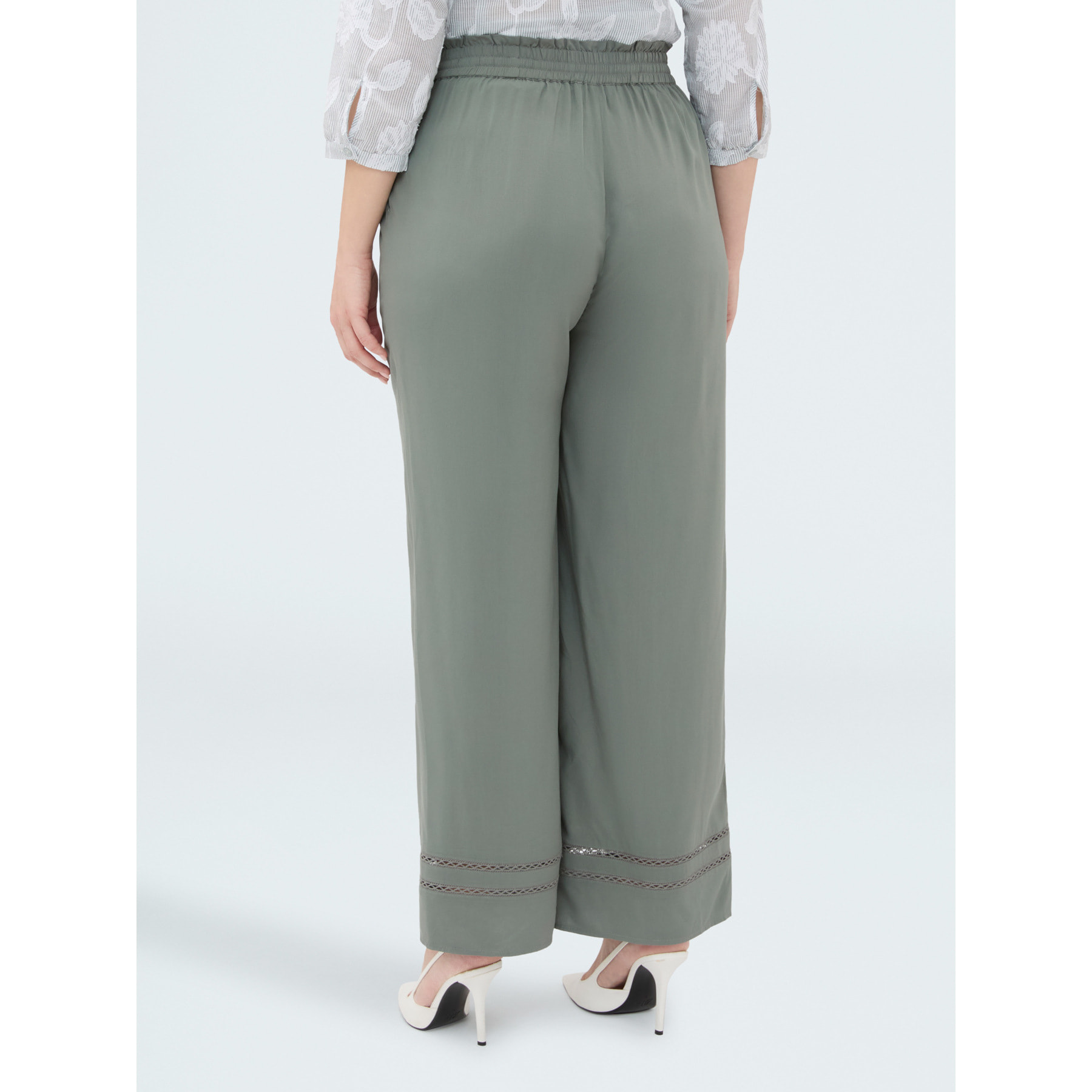 Fiorella Rubino - Pantalones Wide Leg con detalle ajour - Verde militare