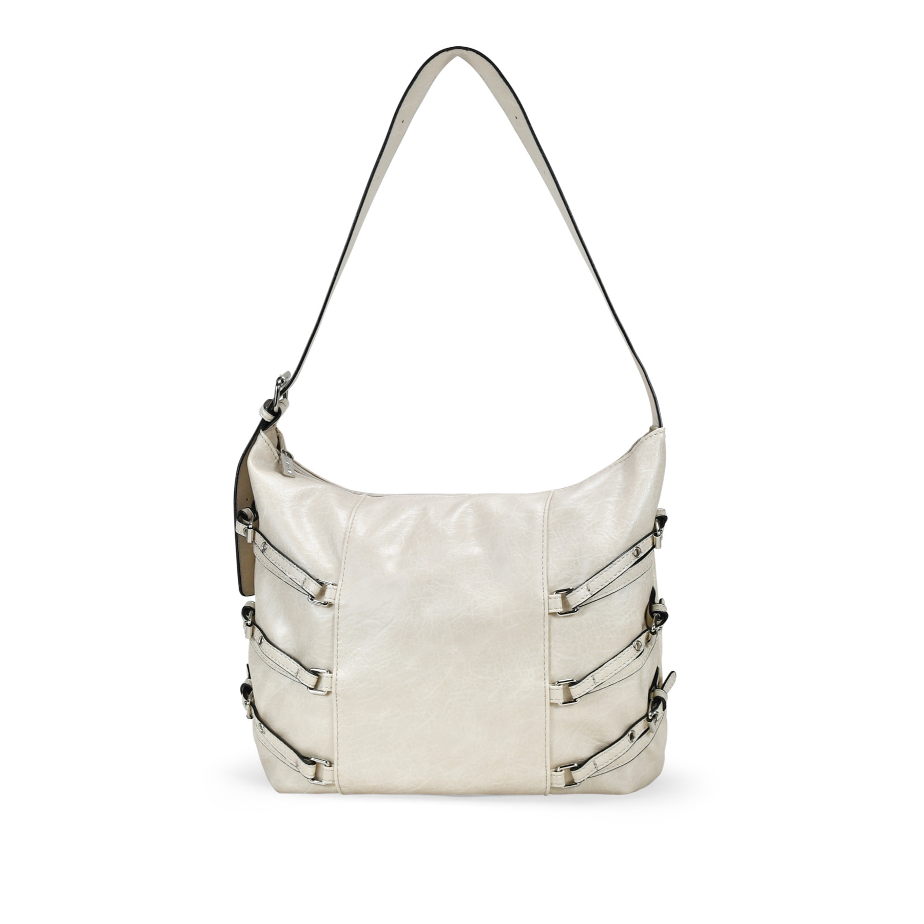 Bolso de hombro beige con hebillas