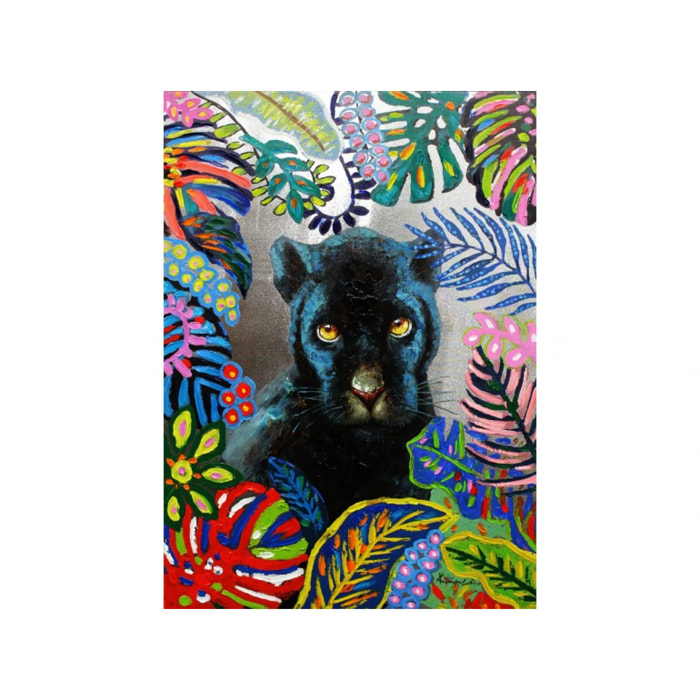 Peinture sur toile tableau panthère multicolore - RAJA